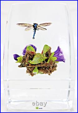 EXOTIC Paul STANKARD Block Floral with DRAGONFLY Art Glass PAPERWEIGHT