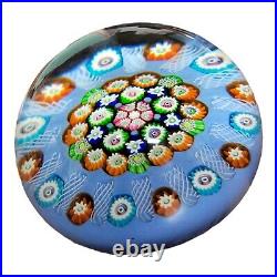 Early Blue Paul Ysart Lampwork Flower & Latticino Millefiori Garland Paperweight