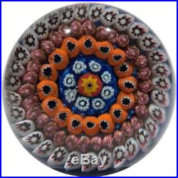 Early Ysart Brothers Art Glass Paperweight Concentric Complex Millefiori on Blue