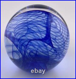 Ed Kachurik 3.3 2001 Mesmerizing, Veiled 3-D Effect Blue Glass Paperweight