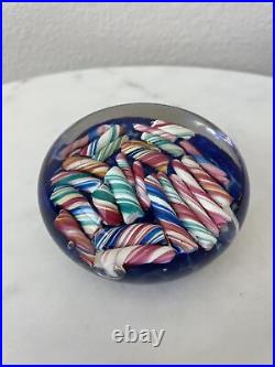 Ed Rithner Candy Cane Art Glass Paperweight Blue Bottom Millefiori