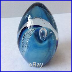Eickholt Blue Swirl Art Glass Paperweight Modern Art