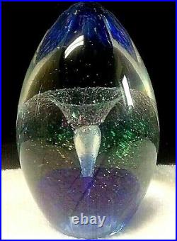 Eickholt Dichroic Iridescent Fountain Blue Glass Paperweight Signed 93,3 1/2