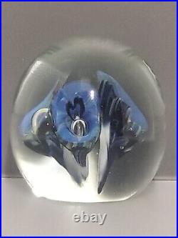 Eickholt Paperweight Cobalt Blue/White Trumpet Flowers w Opalescent Veils 3