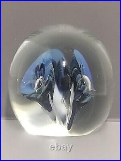 Eickholt Paperweight Cobalt Blue/White Trumpet Flowers w Opalescent Veils 3