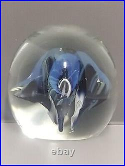 Eickholt Paperweight Cobalt Blue/White Trumpet Flowers w Opalescent Veils 3