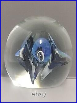 Eickholt Paperweight Cobalt Blue/White Trumpet Flowers w Opalescent Veils 3