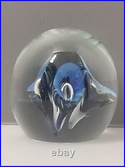 Eickholt Paperweight Cobalt Blue/White Trumpet Flowers w Opalescent Veils 3