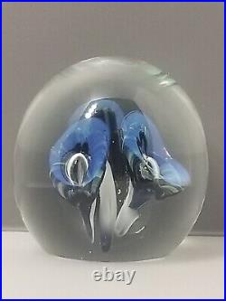 Eickholt Paperweight Cobalt Blue/White Trumpet Flowers w Opalescent Veils 3