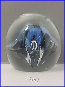 Eickholt Paperweight Cobalt Blue/White Trumpet Flowers w Opalescent Veils 3