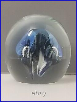 Eickholt Paperweight Cobalt Blue/White Trumpet Flowers w Opalescent Veils 3