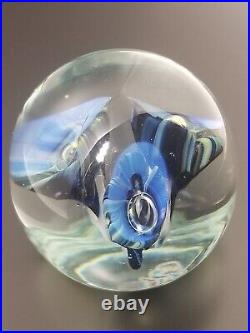 Eickholt Paperweight Cobalt Blue/White Trumpet Flowers w Opalescent Veils 3