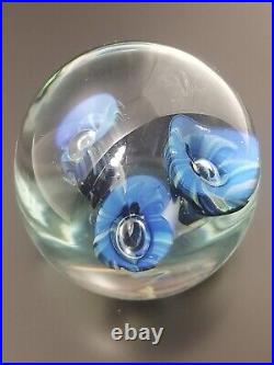 Eickholt Paperweight Cobalt Blue/White Trumpet Flowers w Opalescent Veils 3