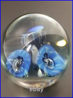 Eickholt Paperweight Cobalt Blue/White Trumpet Flowers w Opalescent Veils 3