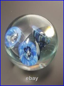 Eickholt Paperweight Cobalt Blue/White Trumpet Flowers w Opalescent Veils 3