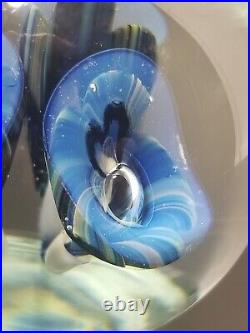 Eickholt Paperweight Cobalt Blue/White Trumpet Flowers w Opalescent Veils 3