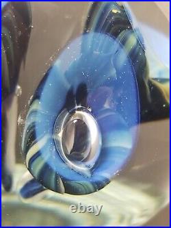 Eickholt Paperweight Cobalt Blue/White Trumpet Flowers w Opalescent Veils 3