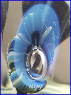 Eickholt Paperweight Cobalt Blue/White Trumpet Flowers w Opalescent Veils 3