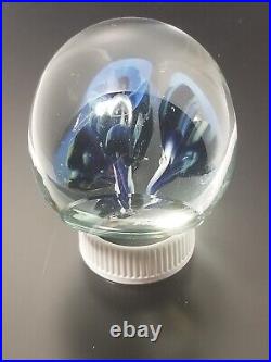 Eickholt Paperweight Cobalt Blue/White Trumpet Flowers w Opalescent Veils 3