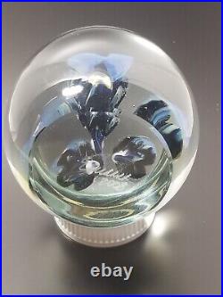 Eickholt Paperweight Cobalt Blue/White Trumpet Flowers w Opalescent Veils 3