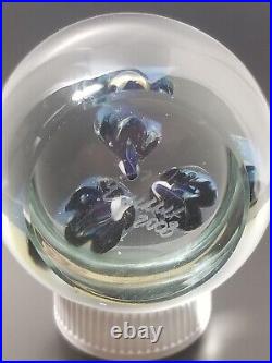 Eickholt Paperweight Cobalt Blue/White Trumpet Flowers w Opalescent Veils 3