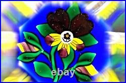 Elongated ELEGANT Bob BANFORD Fancy FLUTE Cut PANSY FLOWER Art Glass PAPERWEIGHT