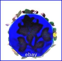 Elongated ELEGANT Bob BANFORD Fancy FLUTE Cut PANSY FLOWER Art Glass PAPERWEIGHT