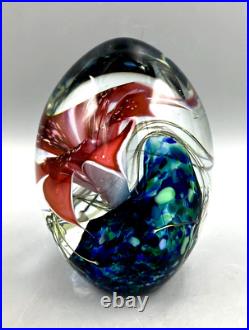 Eric Brakken Art Glass Paperweight 5.5 Orchid Design Signed 1993