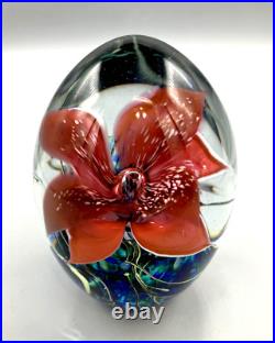 Eric Brakken Art Glass Paperweight 5.5 Orchid Design Signed 1993
