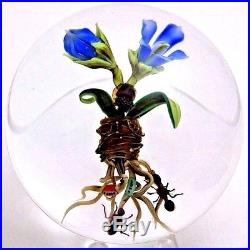 Exquisite PAUL STANKARD Blooming FLOWERS, ANTS & HONEYBEE Art Glass Paperweight