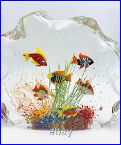 FANTASTIC MURANO ART GLASS AQUARIUM SIGNED BY ARTIST 7 3/4in. 6 FISH EUC