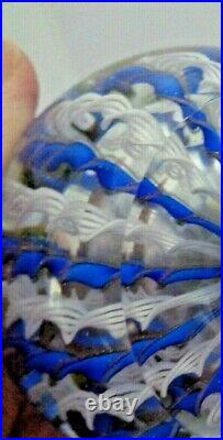 FRATELLI TOSO Murano Glass Zanfirico Ribbon Millefiori CROWN Paperweight Blue