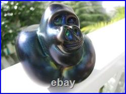 Fabulous ORIENT and FLUME GORILLA PAPERWEIGHT Blue Aurene 3.5, Signed w Tag