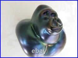 Fabulous ORIENT and FLUME GORILLA PAPERWEIGHT Blue Aurene 3.5, Signed w Tag