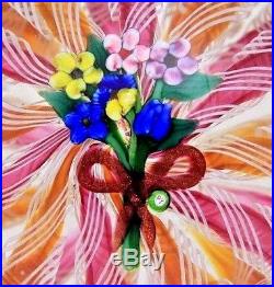 Fascinating PAUL YSART Gorgeous FLOWERS BOUQUET on TWIST Art Glass PAPERWEIGHT