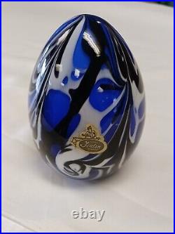 Fenton Art Glass 5 Blue/Black/White Swirl Egg Paperweight Robert Barber 1976