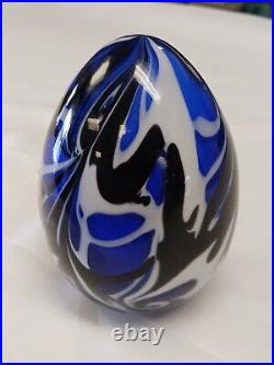 Fenton Art Glass 5 Blue/Black/White Swirl Egg Paperweight Robert Barber 1976