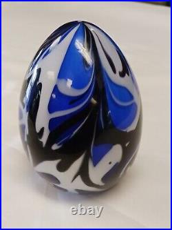 Fenton Art Glass 5 Blue/Black/White Swirl Egg Paperweight Robert Barber 1976