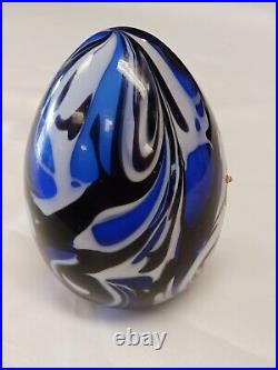 Fenton Art Glass 5 Blue/Black/White Swirl Egg Paperweight Robert Barber 1976