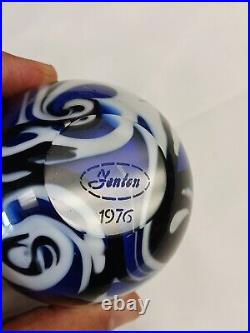 Fenton Art Glass 5 Blue/Black/White Swirl Egg Paperweight Robert Barber 1976