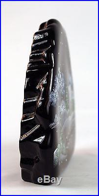 Fenton Art Glass Designer Sample Winter Scene Black Glass Paperweight
