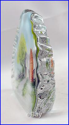Fenton Art Glass OOAK Crystal Iceberg Paperweight with Handpainted Barn Scene