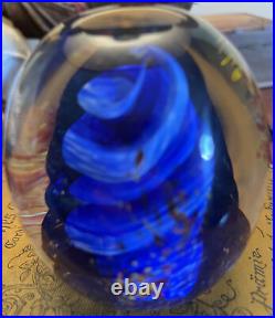 Fernandez Signed Studio Art Glass Paperweight Blue Swirl Infused With Color