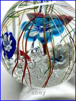 Ferro & Lazzarini Murano Glass Paperweight Flowers Streamers Lampwork Bullicante