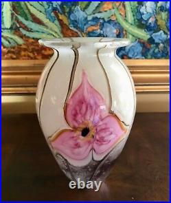 Fine Eickholt Art Glass 7 Vase Paperweight Pink Lilies Signed Eickholt 2005