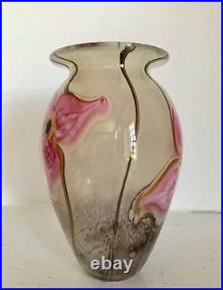 Fine Eickholt Art Glass 7 Vase Paperweight Pink Lilies Signed Eickholt 2005
