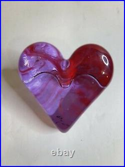 Fire & LIght Recycled Glass Signed Heart Purple with pink swirls2.5, 2.5 x 2