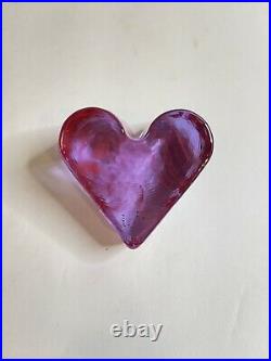 Fire & LIght Recycled Glass Signed Heart Purple with pink swirls2.5, 2.5 x 2