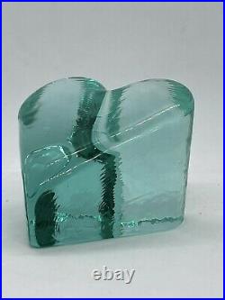 Fire and Light Glass Recycled Heart Signed Aqua / Teal Paperweight