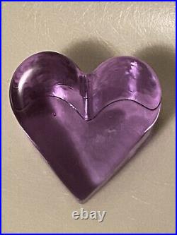 Fire and Light Recycled Art Glass Heart Signed Purple Lavender Paperweight